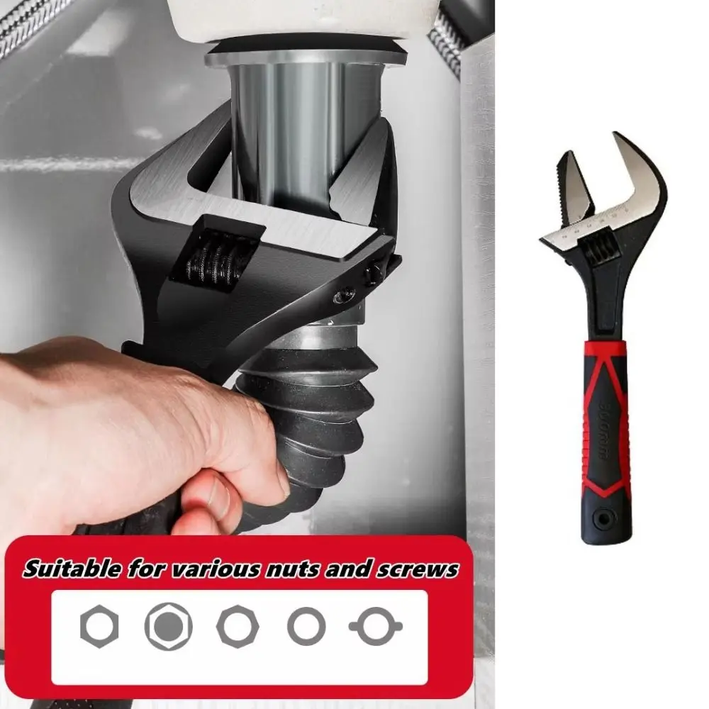 

Short Handle Bathroom Wrench Sturdy Large Opening Adjustable Spanner Tube Nut Toilet Sink Easy to Use Plumbing Wrench Nut Key