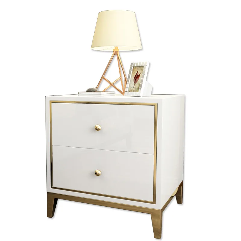 

Light luxury bedside simple style bedroom Stainless steel Black and white storage cabinet Painted bedside cabinet Locker