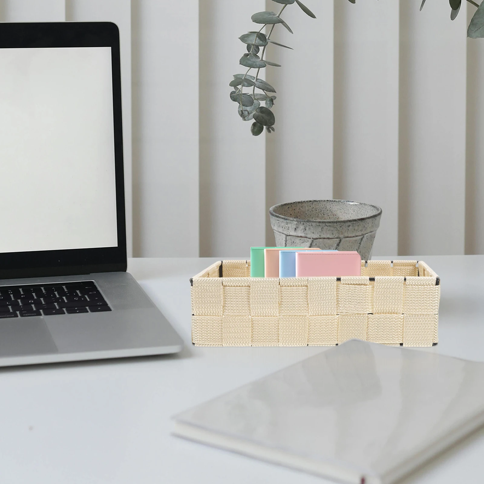 

Multifunctional Nylon Desktop Storage Basket Woven Cube Organizer Bins Space-Saving For Cosmetics Stationery Home Decor
