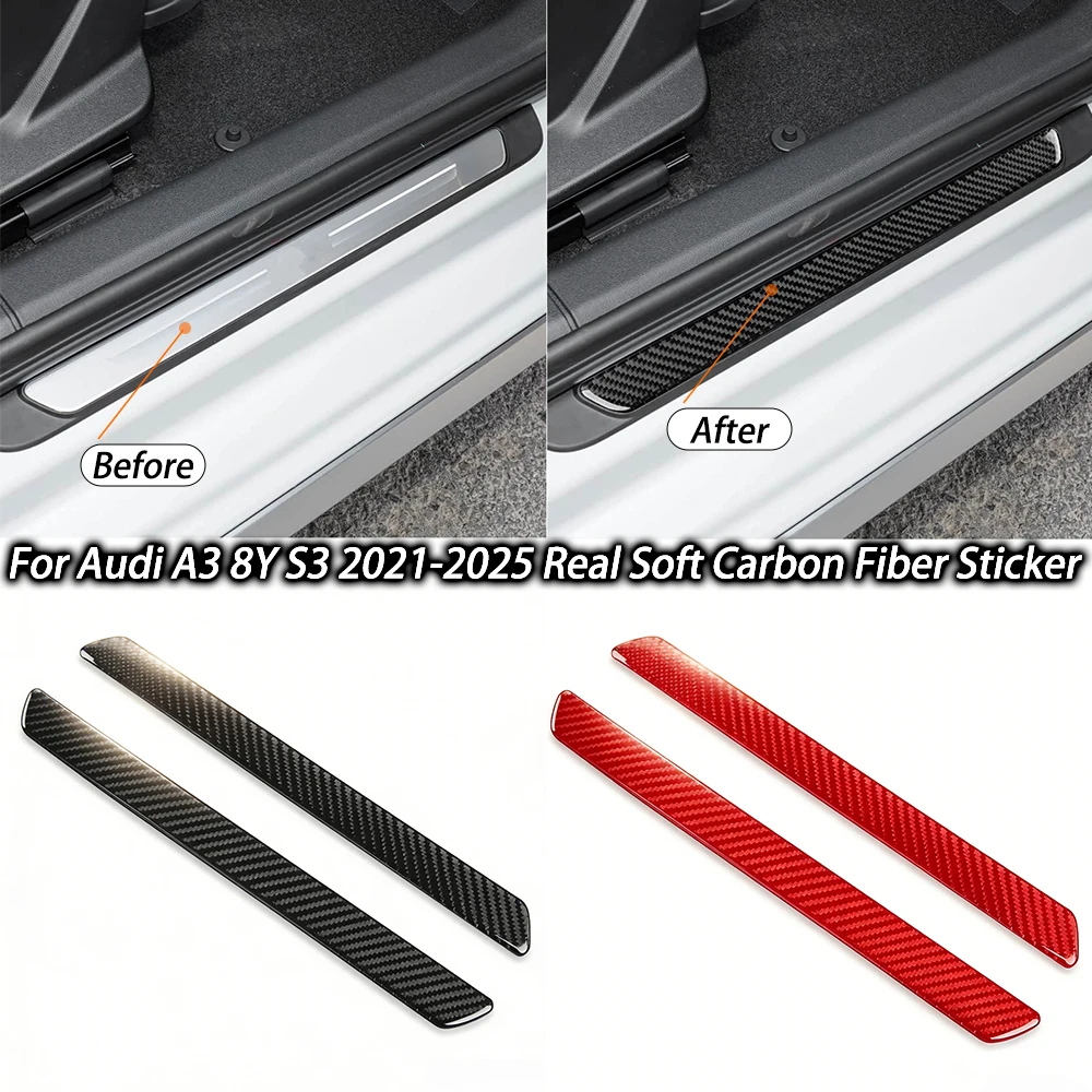 For Audi A3 8Y S3 2021-2025 Carbon Fiber Step over the threshold Panel Trim Strips Car Interior Accessories decoration Sticker