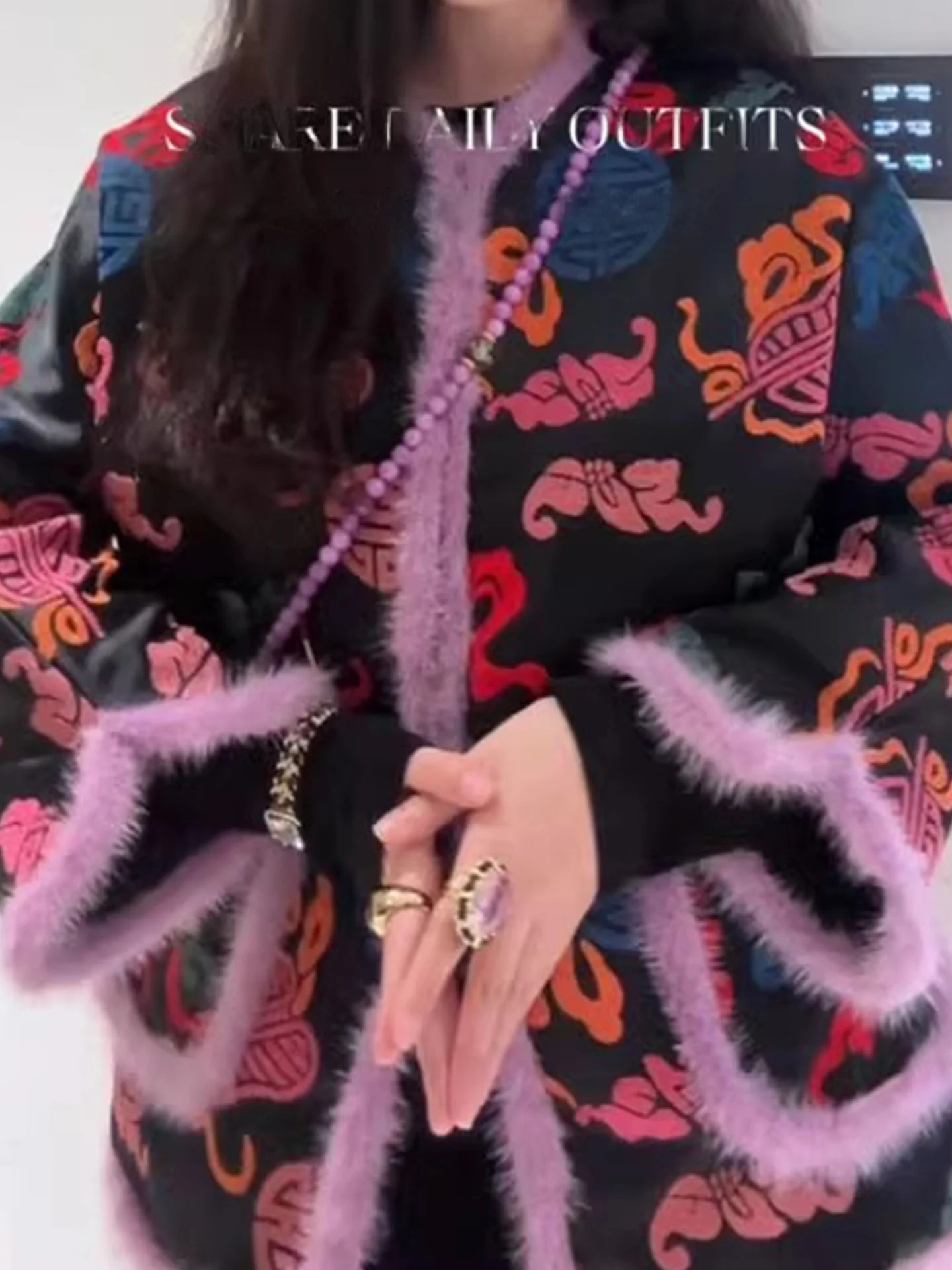 Nuevo Jaet de algodón con estampado Floral chino para mujer, prendas de vestir exteriores holgadas de invierno, Ele Ladylike Retro Sle