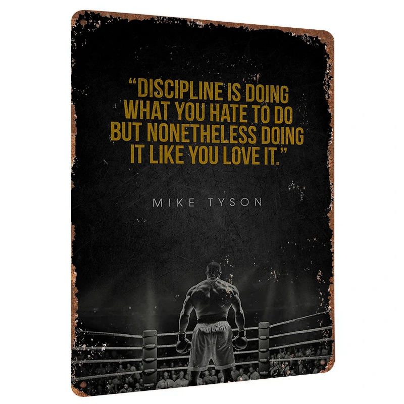 Mike Tyson Discipline Quote Metal Wall Art Boxing Gym Decor Inspirational Sports Poster for Home Office