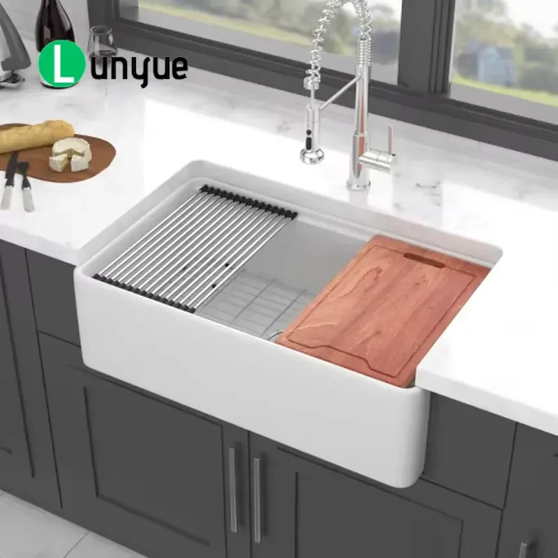 Heavy Duty Fireclay Ceramic Apron Front Kitchen Sink Single Bowl White Modern Farmhouse Luxury Easy Clean