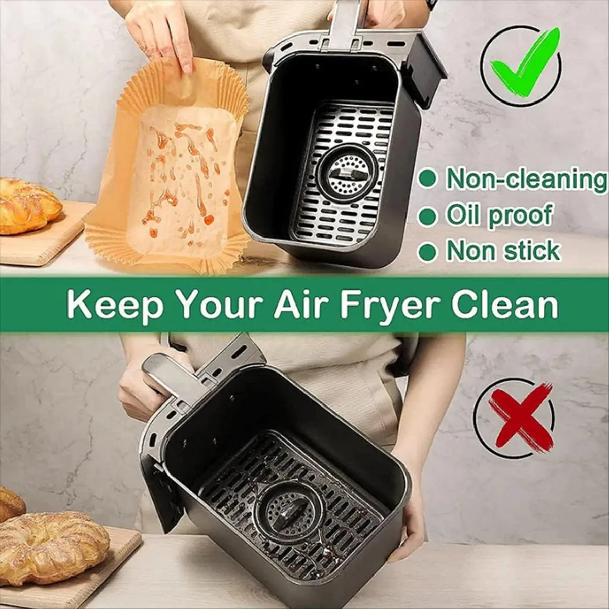 (ABUB) Rectangle Disposable Air Fryer Paper Non-Stick Airfryer Baking Paper Liner Oilproof for Ninja Foodi Dual Zone Basket