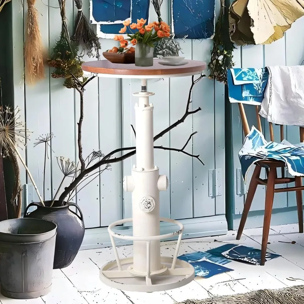 Tavolo da bar in stile industriale ad altezza regolabile, 38,58-48,43 pollici, finitura bianco antico, adatto per pub, cucina, sala da pranzo e C