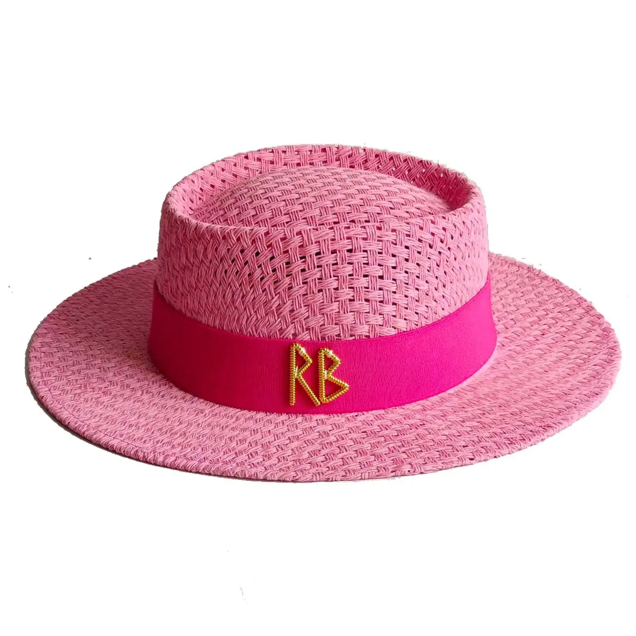 Rosa rosa 2026 nuevo sombrero de paja de verano perla pastel de cerdo sombrero para el sol nuevo sombrero de cinta elástica sombrero de playa sombrero para el sol sombrero de paja