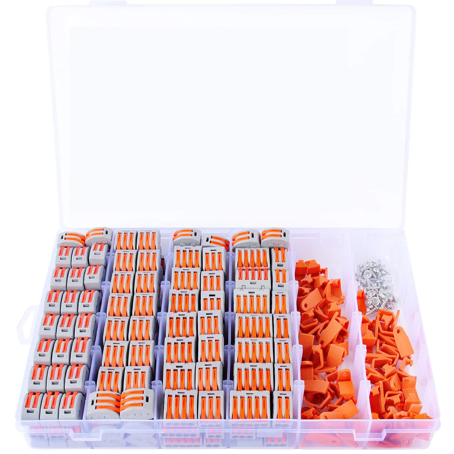 265Pcs PCT Lever Wire Connectors Kit, 2-5 Port Quick Cable Junction Splitter with Buckles & Screws, Storage Box