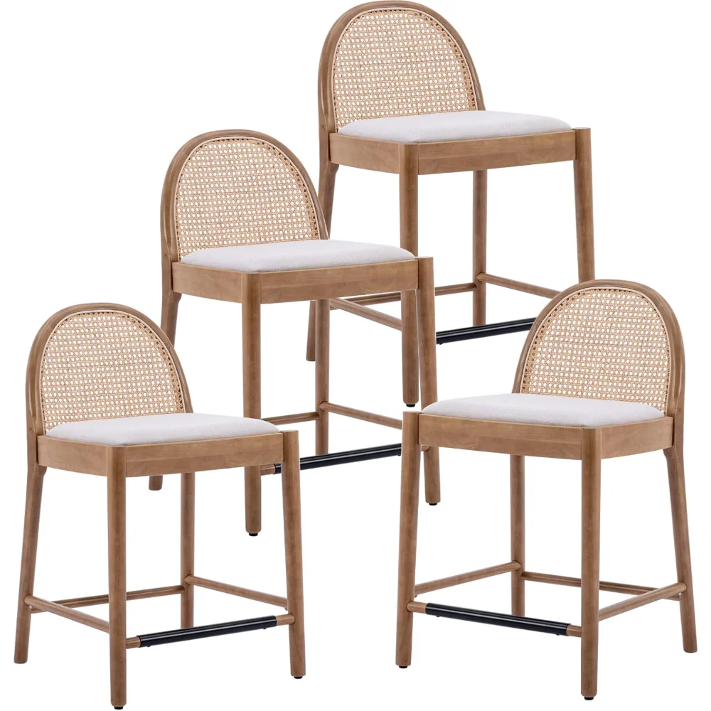 

Rattan Counter Stools Set of 4, 26 Inches Counter Height Bar Stools with Rattan Backs and Wood Legs, Beige