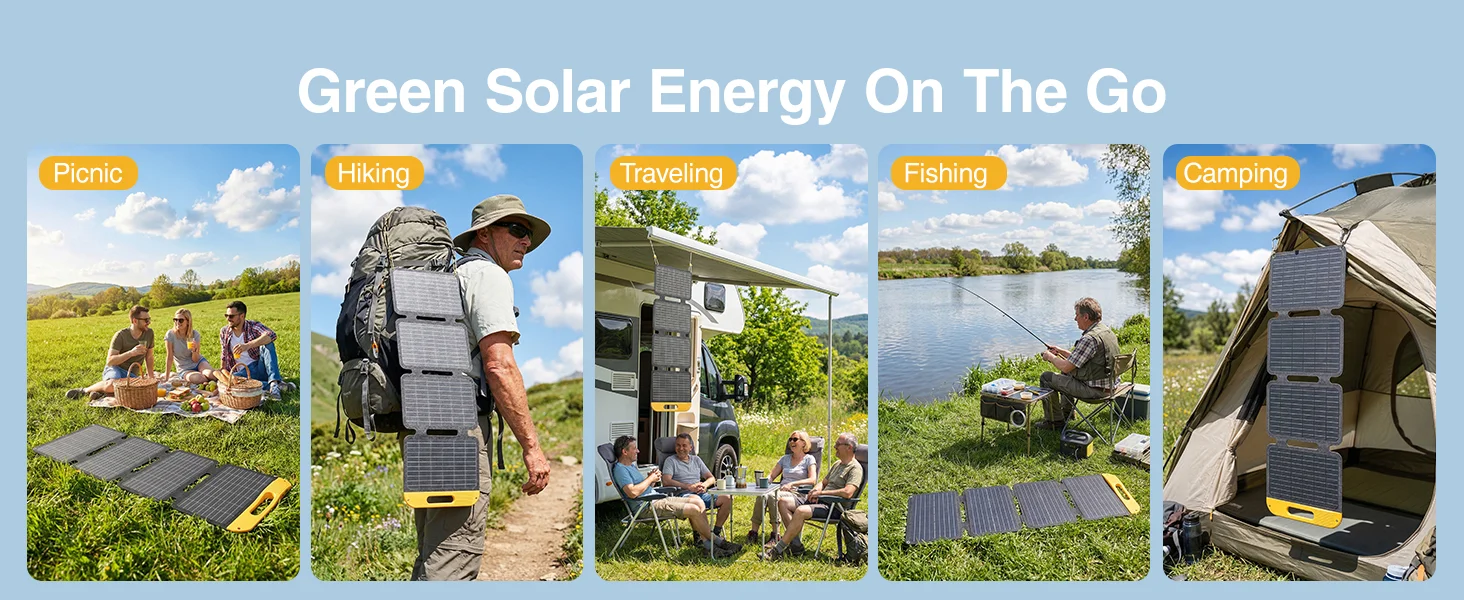 VTOMAN 40W Foldable Mini Solar Panel with USB-C & USB-A Outputs, Waterproof Solar Charger for Phones, Tablets, Jump 100 & FS300 Power Stations, Ideal for Camping, Hiking & Backpacking
