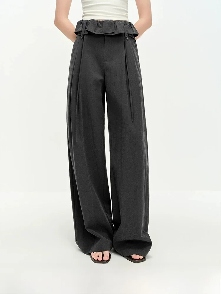 

Повседневные женские брюки с высокой талией и широкими штанинами, прямые брюки с цветочным принтом для офиса, весна 2026, новинка, удобные брюки