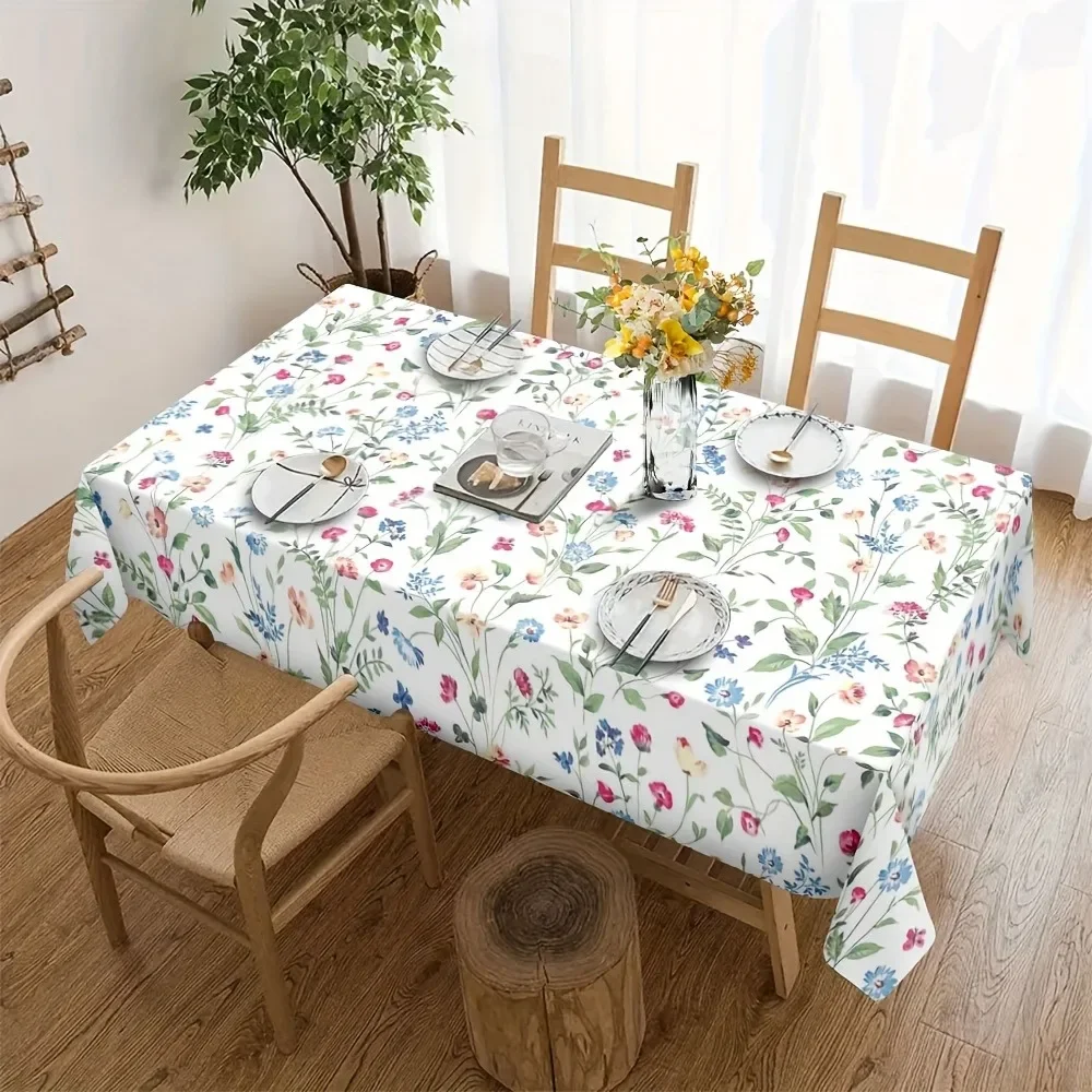 Fresh Floral Print Decorative Tablecloth, Stylish and Easy-Clean Table Cover for Spring Dining, Picnic, and Party Home Decor