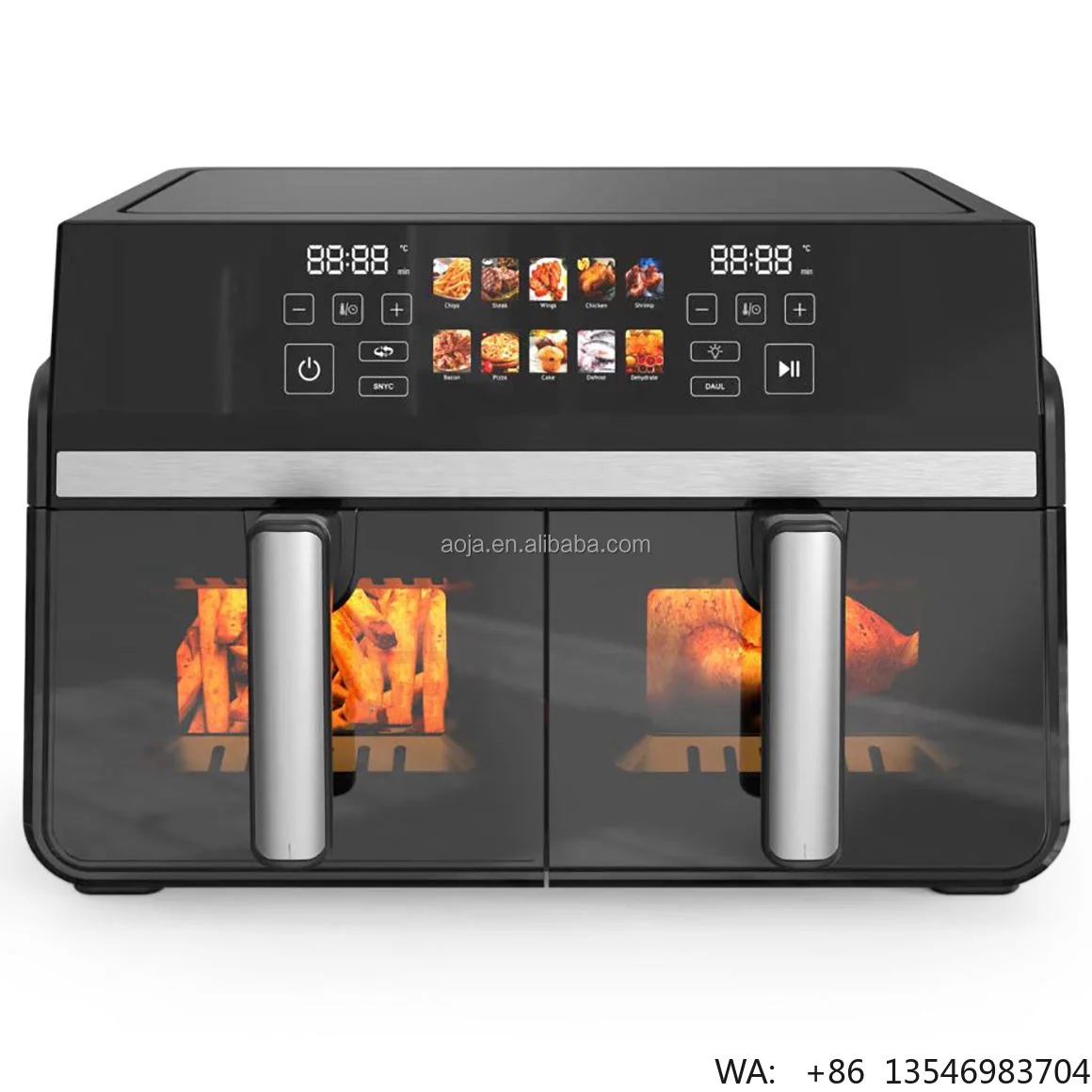 AOJA New Design 5+5L Large Capacity  Cooker  Screen  Visualable Multifunction Electric  Control  Air Fryers With Handle
