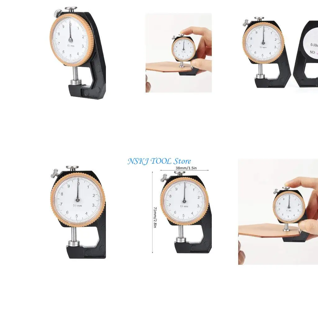 

L8RC 0~10mm Dial Thickness Gauge 0.1mm Tester Thickness Measuring Tool Sheet Metal Leather Tester Flat for Head for Leather P