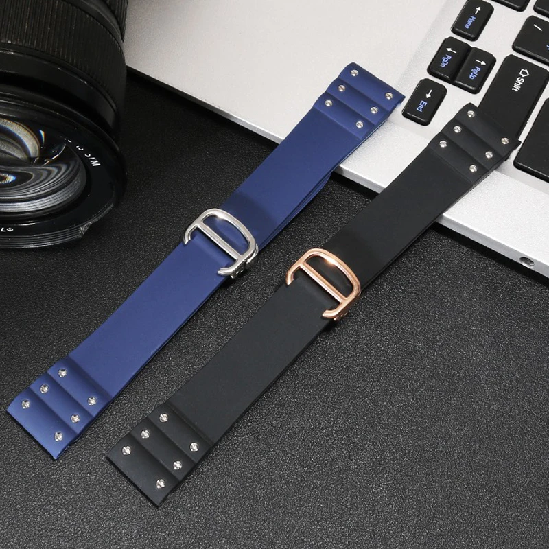 For Cartier Santos strap Silicone bracelet High quality Rubber watchband for Waterproof rubber band 21mm black blue wristband