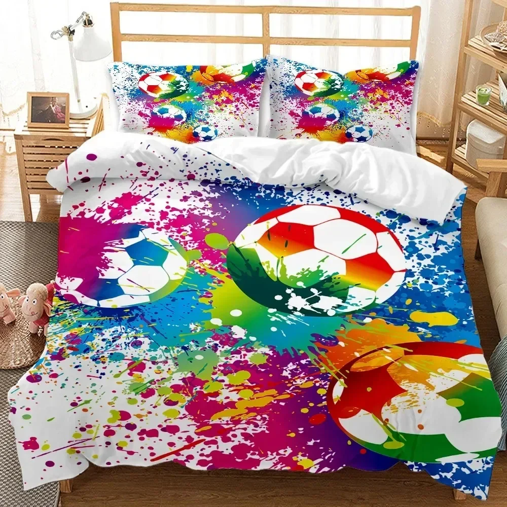 3D Football Duvet Cover Set Soccer with Fire Abstract Concept Art Design Bedding Set Double Queen King Polyester Qulit Cover