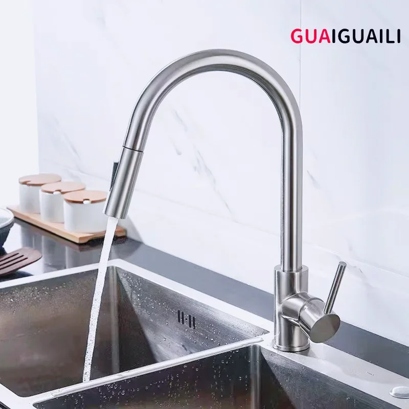 

Kitchen Basin Faucets，silver color Surface Faucet，bathroom Sink Taps，Pull Out Kitchen Taps ，Single Hole G1/2 mixer Faucet