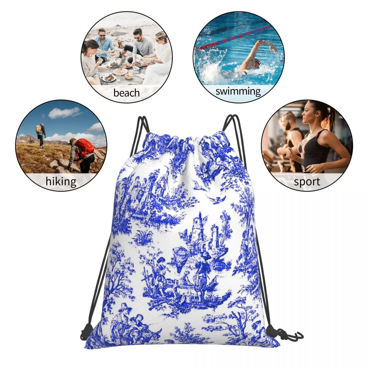 Nomades Artsy Vintage Toile De Jouy Backpacks Fashion Portable Drawstring Bags Storage Bag Book Bags For Travel School