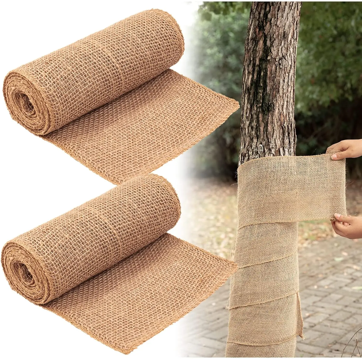 

2 Rolls Burlap Tree Protector Wraps, 7.8" x 9.8' Winter Tree Trunk Guards for Warmth & Moisture