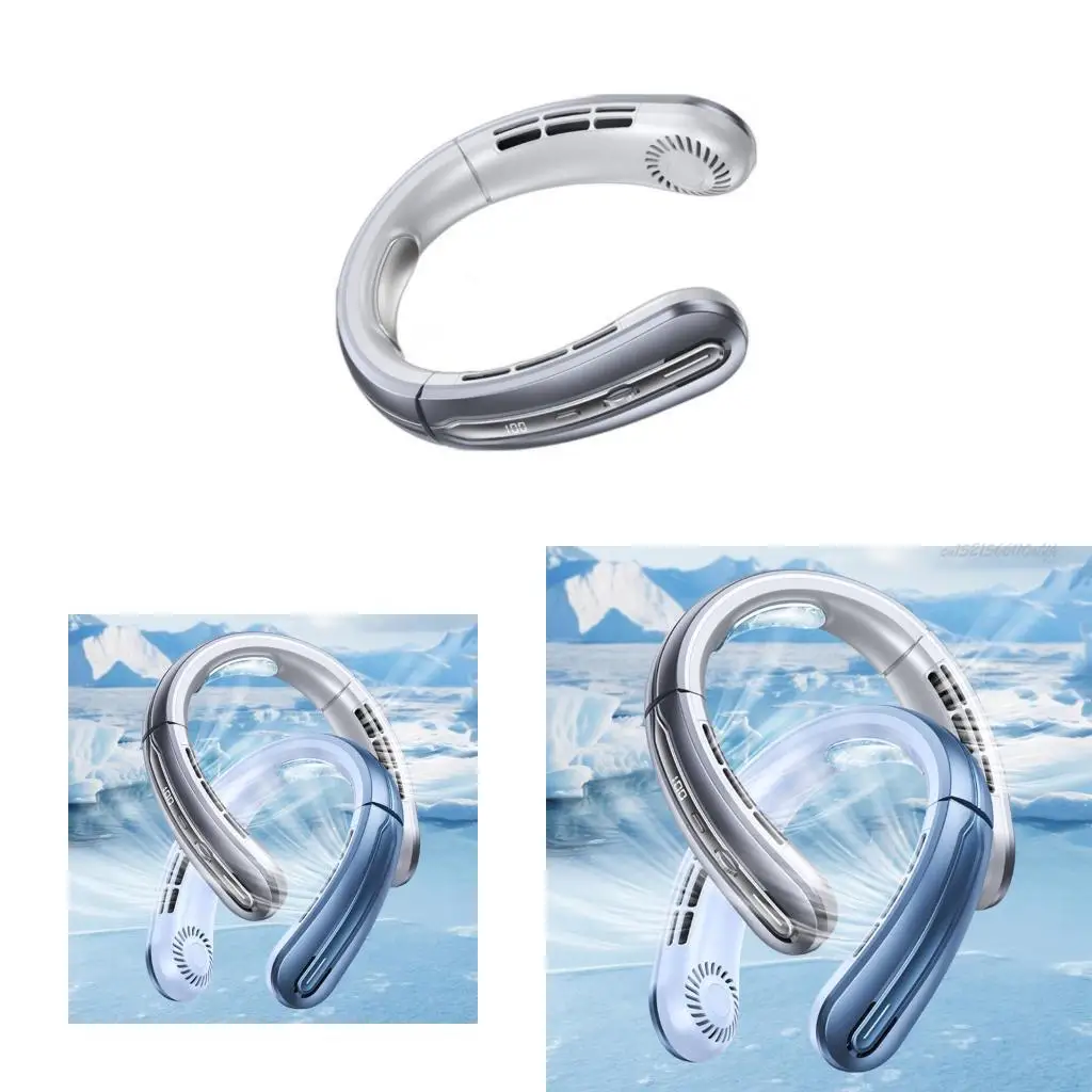 

27RB Wearable Fan Bladeless Fan Rechargeable 360 Degree Cooling 100 Speed Adjustable Quiet for Home Office Travel Sports