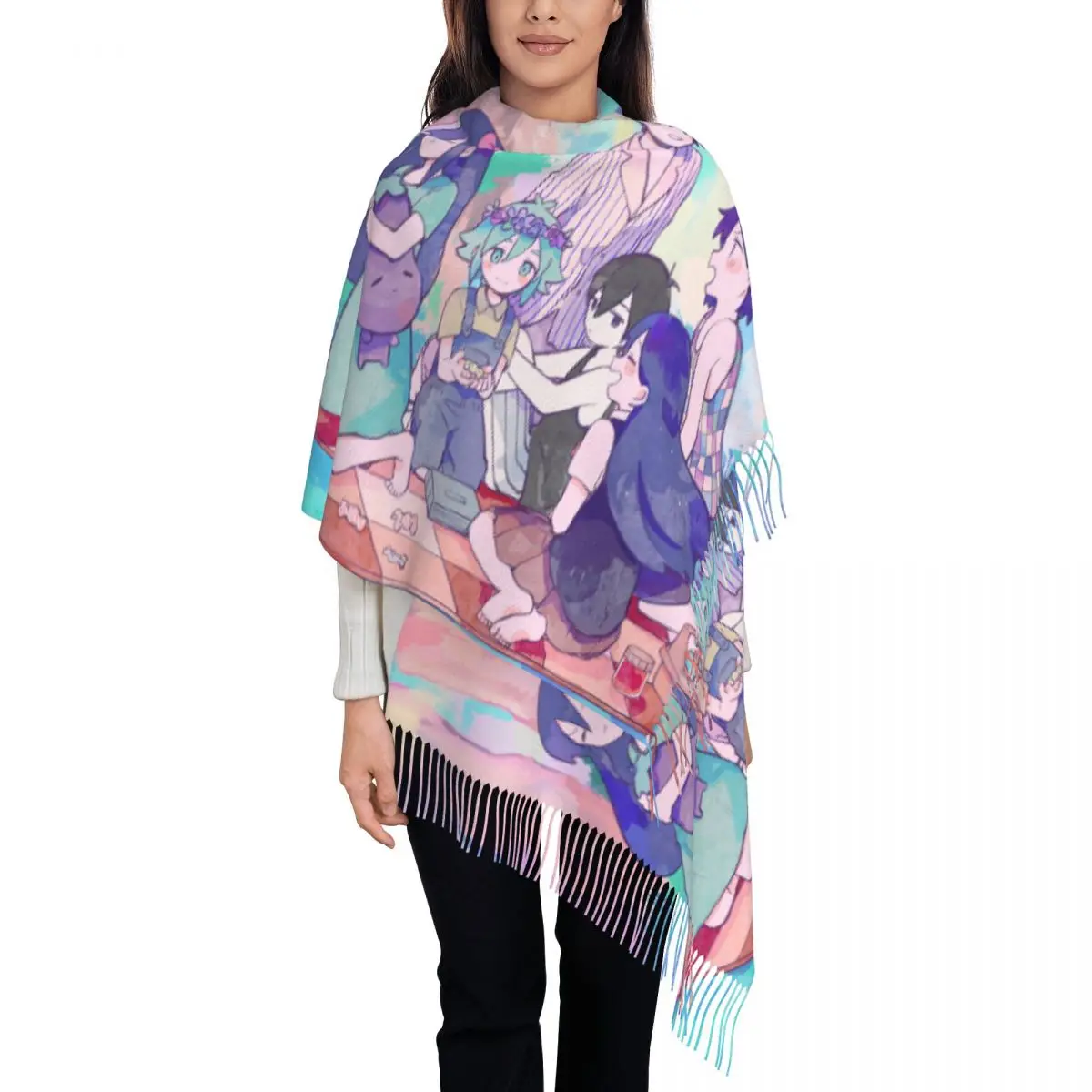 

Omori Basil Mari Kel Aubrey Hero Шарф для женщин Зимние теплые шали и накидка Omori Game Длинный шарф-шаль Повседневная одежда