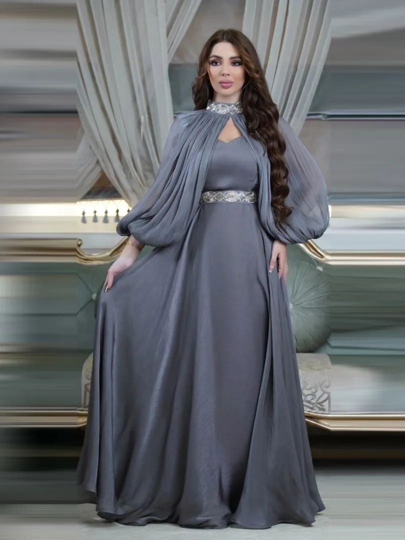 

Платье Deep Blue Princess с рукавами-крылышками, модный женский комплект из двух предметов: длинная юбка с поясом, подчеркивающим талию, и блестящее вечернее платье с пайетками.