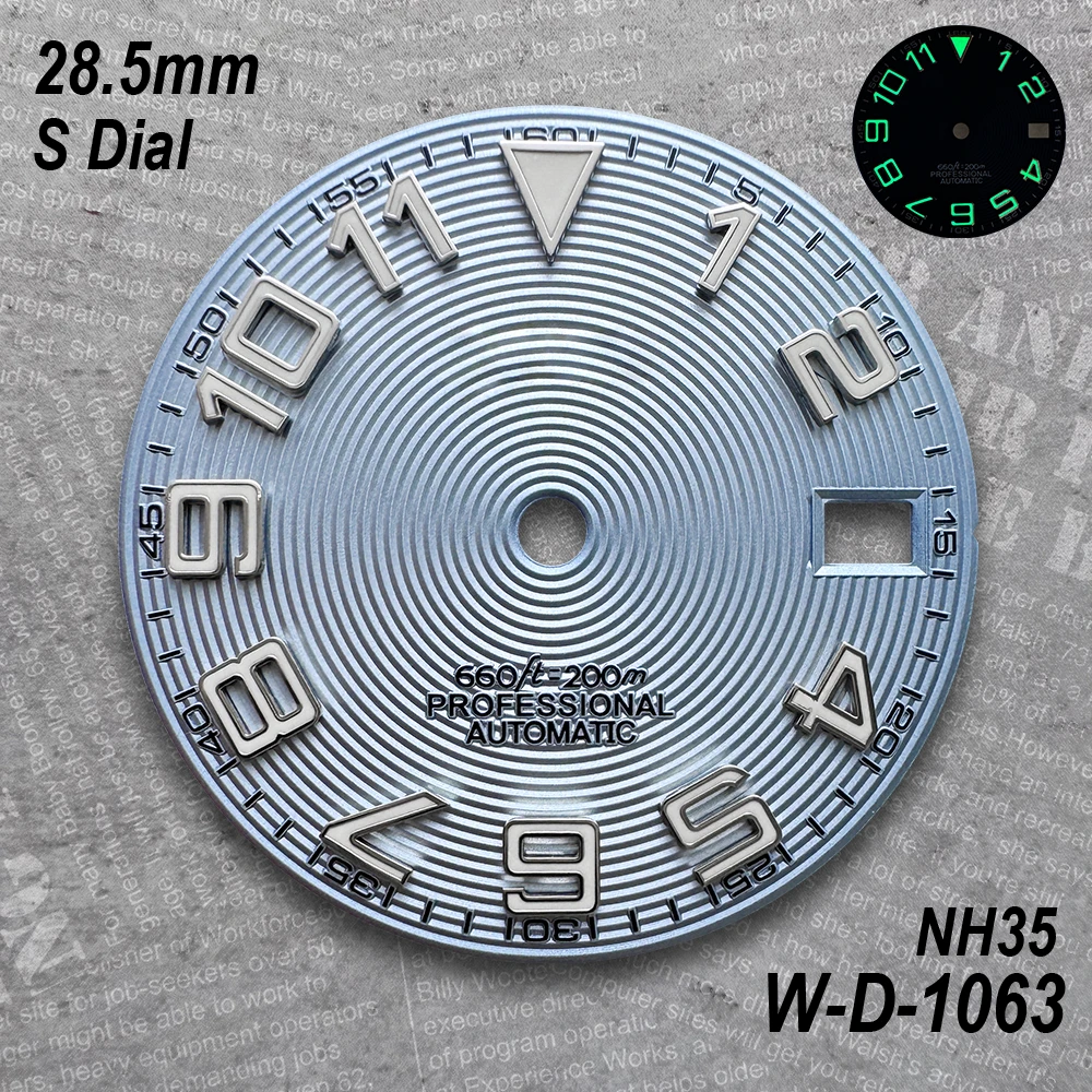 28.5mm S Dial Suitable for NH35/NH36 Automatic Movement Green Luminous CD High-Quality Watch Modification Accessories