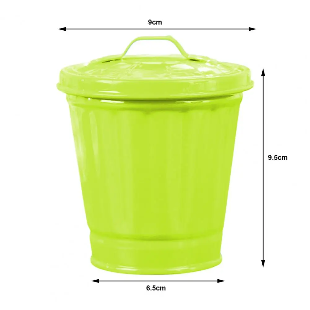 Mini Trash Can With Lid Bucket Shape Stainless Leakproof Garbage Storage Coated Large Opening Waste Bin Desktop Home Supplies