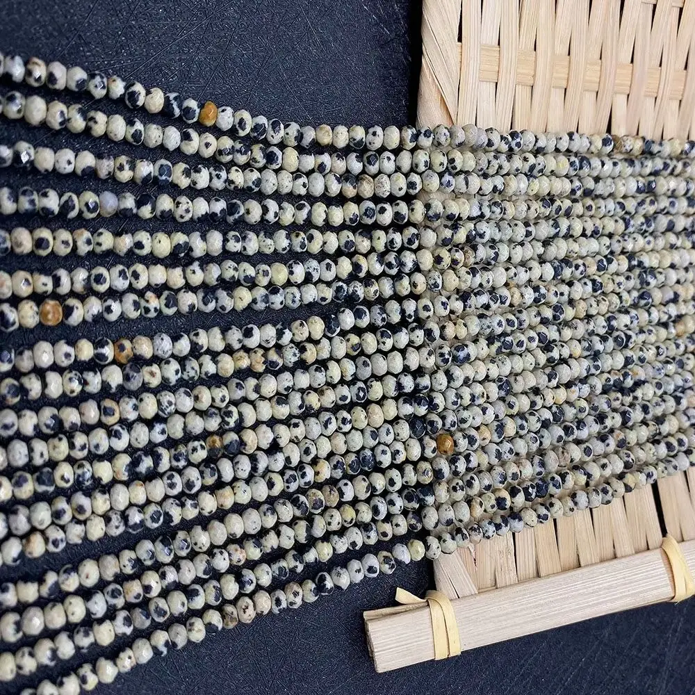 

2-6mm Faceted Natural Stone Dalmatian Jasper Straight-Hole Flat Round Loose Beads Handmade Necklace Bracelet Jewelry Accessories