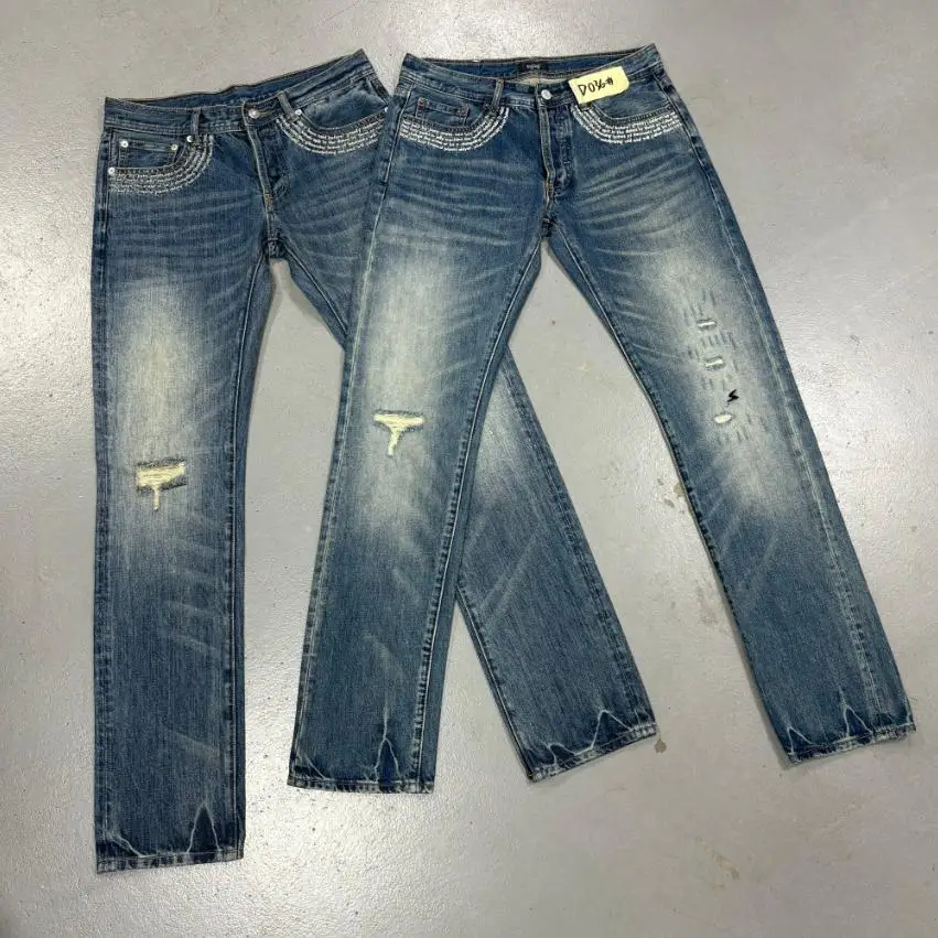 العلامة التجارية الجديدة Undercover كلمات التطريز Thunderbolt مستقيم بانت الجينز القطن الدنيم السراويل الراحة جينز غير رسمي حجم 1 2 3 # NE138 #1