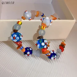 Multi Color Glass Stones Earrings For Women Irregular Beads Bohemia Fashion Jewelry Holiday Accessories Trendy New Styles C1387