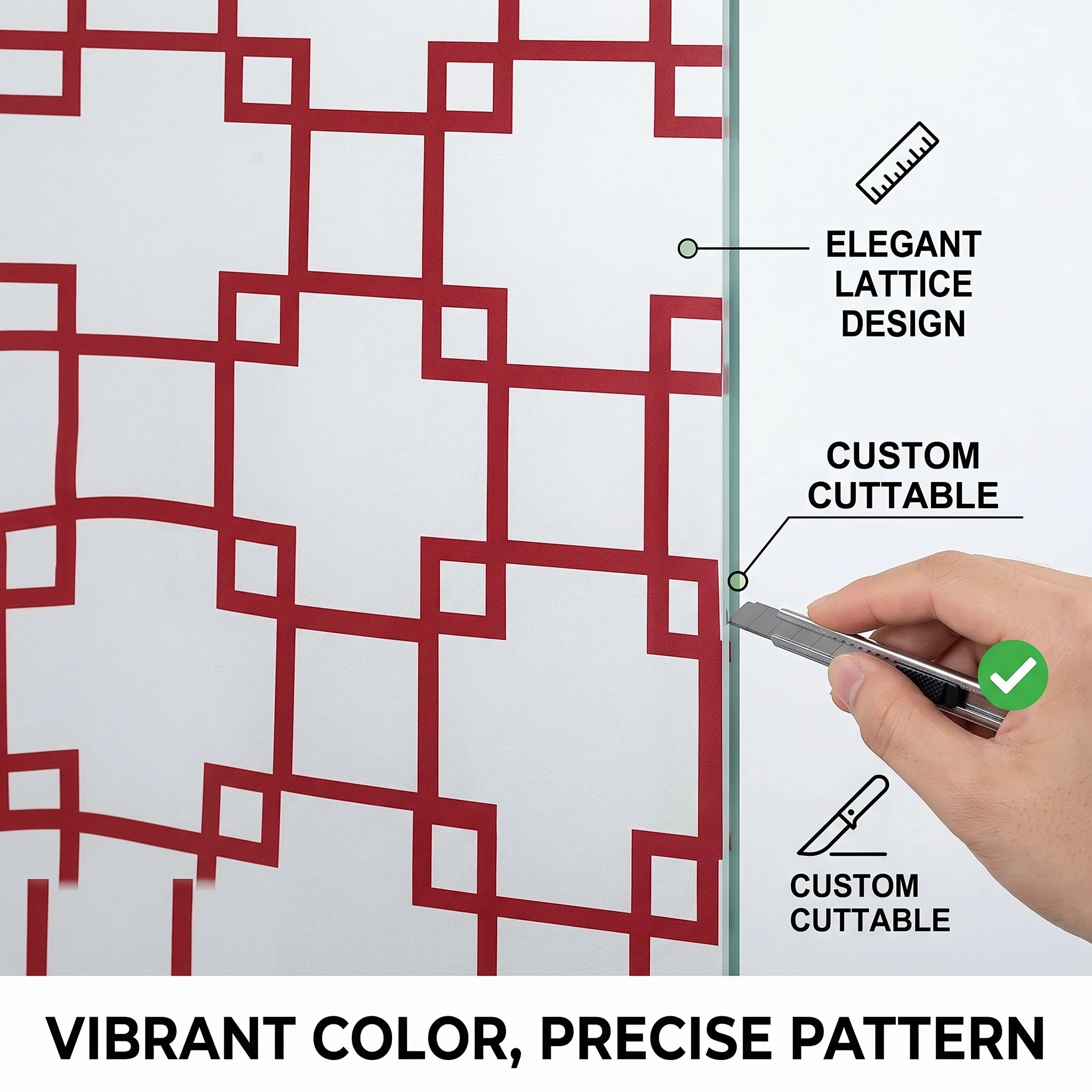 Reddish-Brown PVC Window Film Frosted Self-Adhesive Chinese Lattice Privacy Protection Maze Grid Design Removable No Residue