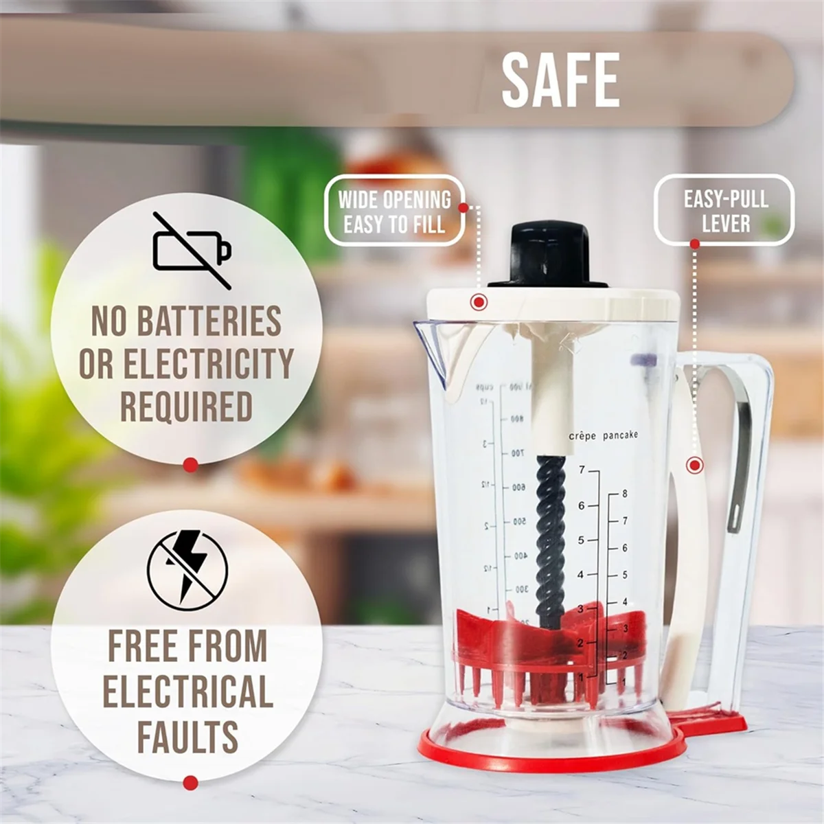 Dispenser adonan dan Dispenser, baterai Pancake-Dispenser Pancake-Dispenser adonan dengan pegangan remas-900Ml