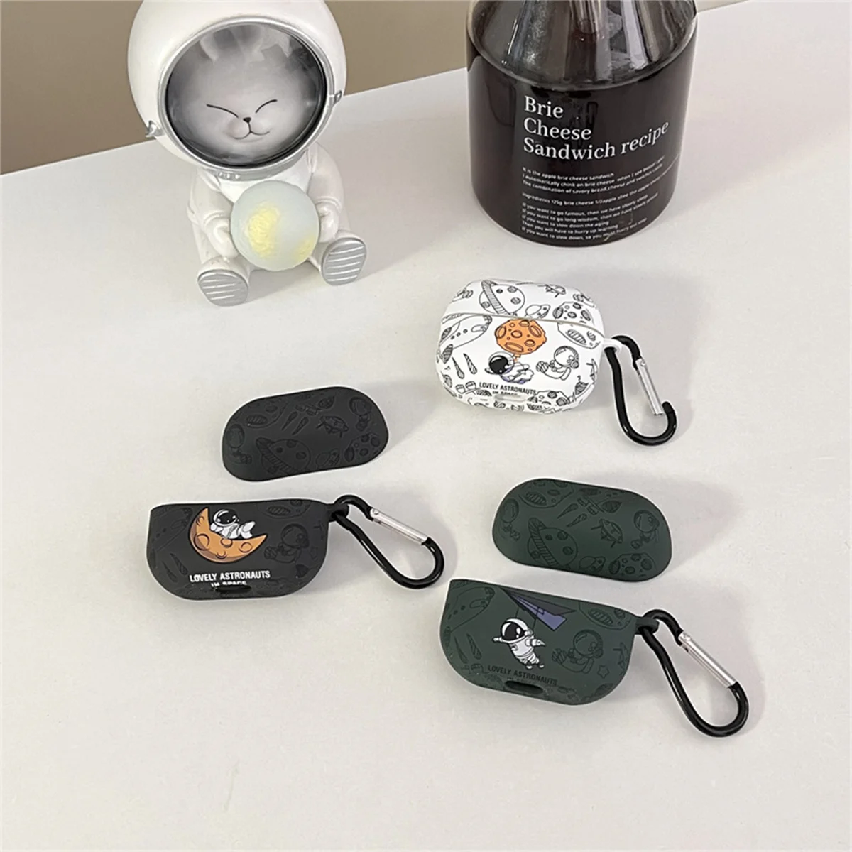 جراب سماعات أذن لسامسونج جالاكسي بدز 3 برو ، كرتون لطيف ، رائد فضاء ، تصميم نمط رجل فضاء ، غطاء سماعة رأس مع خطاف ، براعم 3 برو ،