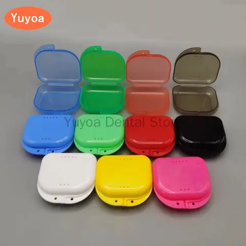 50pcs 치과 가짜 치아 리테이너 상자 치열 교정 입 가드 틀니 보관 플라스틱 케이스 구멍 구강 위생 주최자