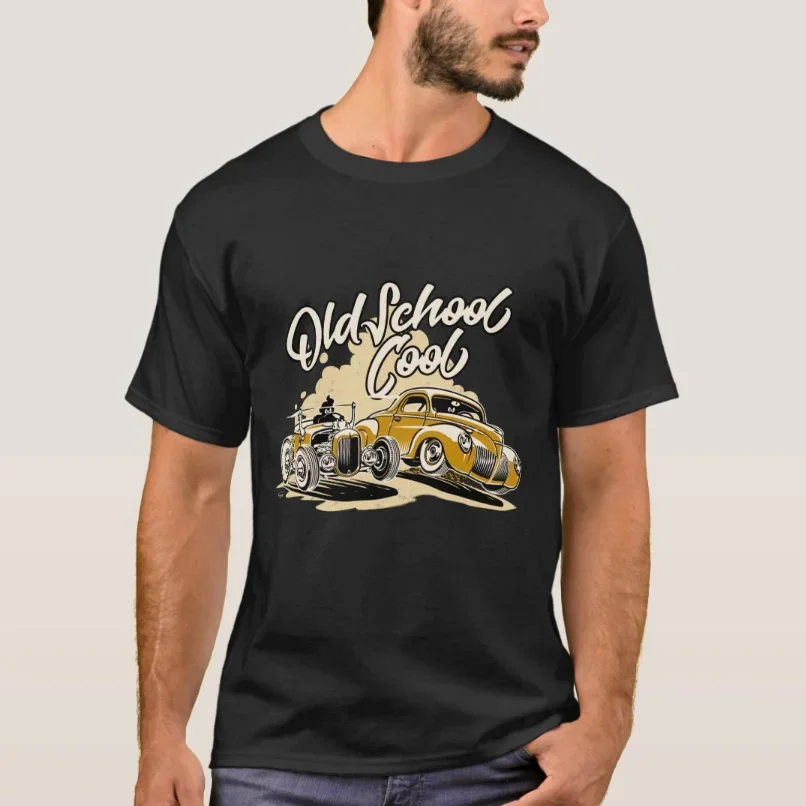 

Old School Cool - футболка Hot Rod и изготовленная на заказ с мультяшным автомобилем, новая футболка из 100% хлопка с коротким рукавом и круглым вырезом, повседневный мужской топ