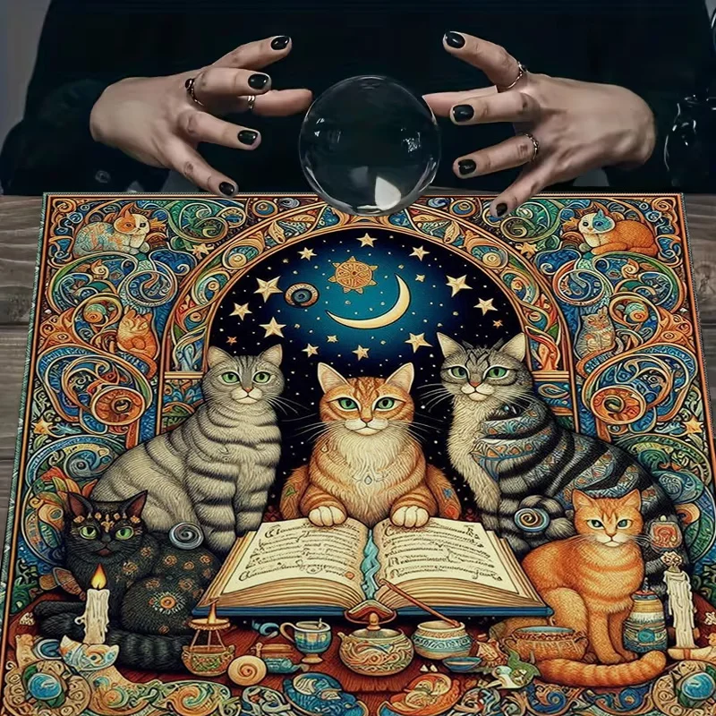 

Винтажный коврик для таро с изображением ведьминских кошек, квадратный, для гадания по Книге Теней, для духовных ритуалов, 1 шт.