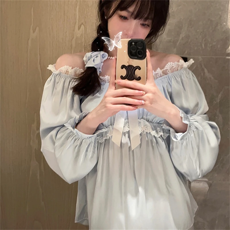 Princess Style Pajamas Spring Thin Ice Silk Sleepwear Lace-trimmed Top and Pants Two Piece Set Sweet Home Suit Women's Clothing