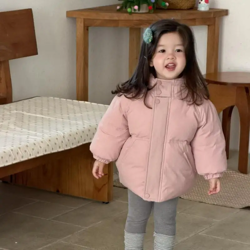 2025 Winter New Baby Cotton Padded Jacket Solid Infant Warm Hooded Coat Plus Velvet Thick Girls Quilted Jacket Toddler Clothes