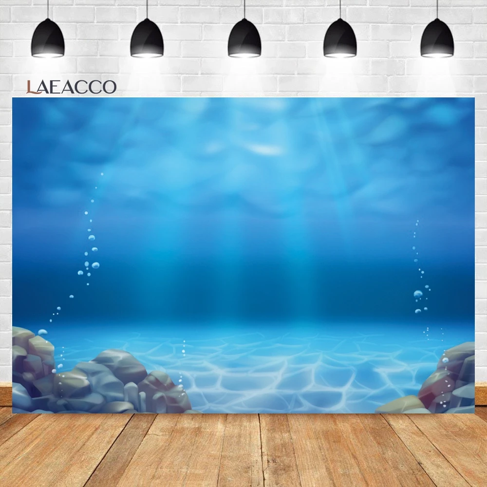 Laeacco Under The Sea Backdrop Cartoon Underwater World Tropical Coral Reef Algae Turtles Kid Baby Shower Photography Background