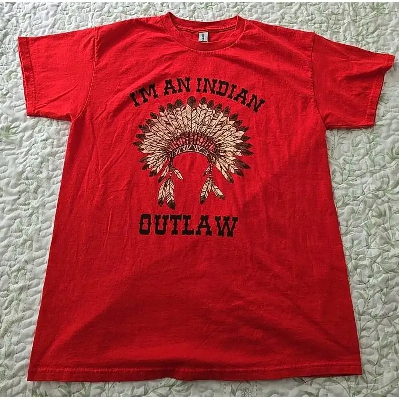 

Винтажная футболка с рисунком I'm An Indian Outlaw Headdress, красная, размер Lg, большая
