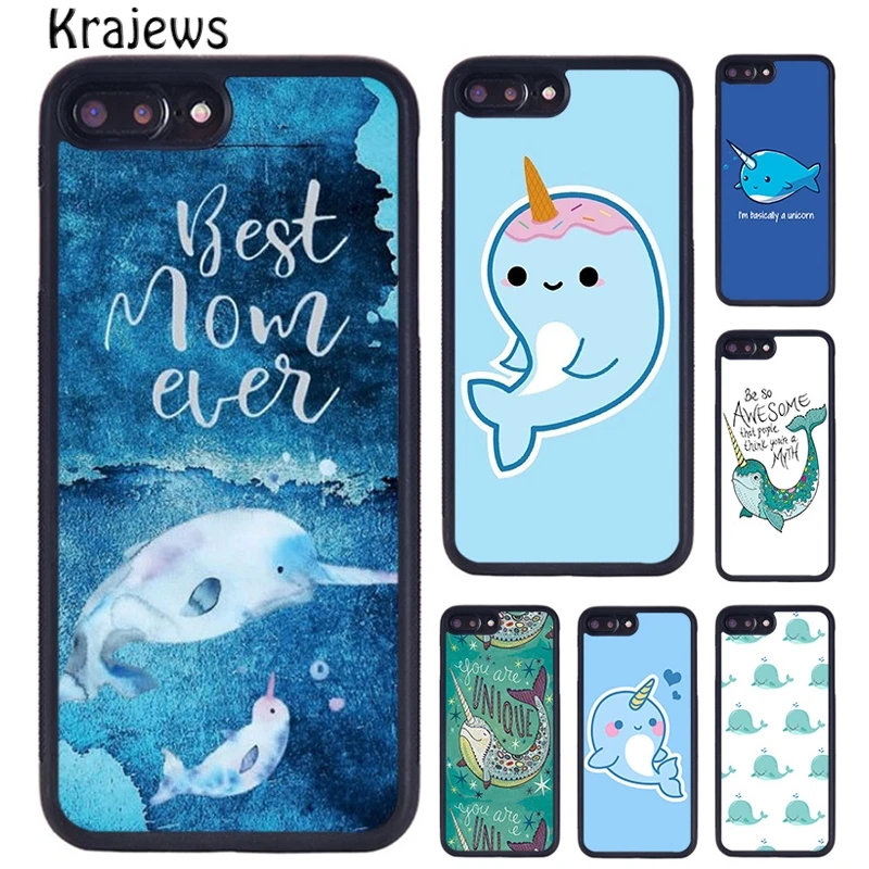 Krajews Kawaii Narwhal Collage Phone Case For iPhone 16 15 14 plus 11 12 mini 13 Pro X XR XS Max cover shell coque