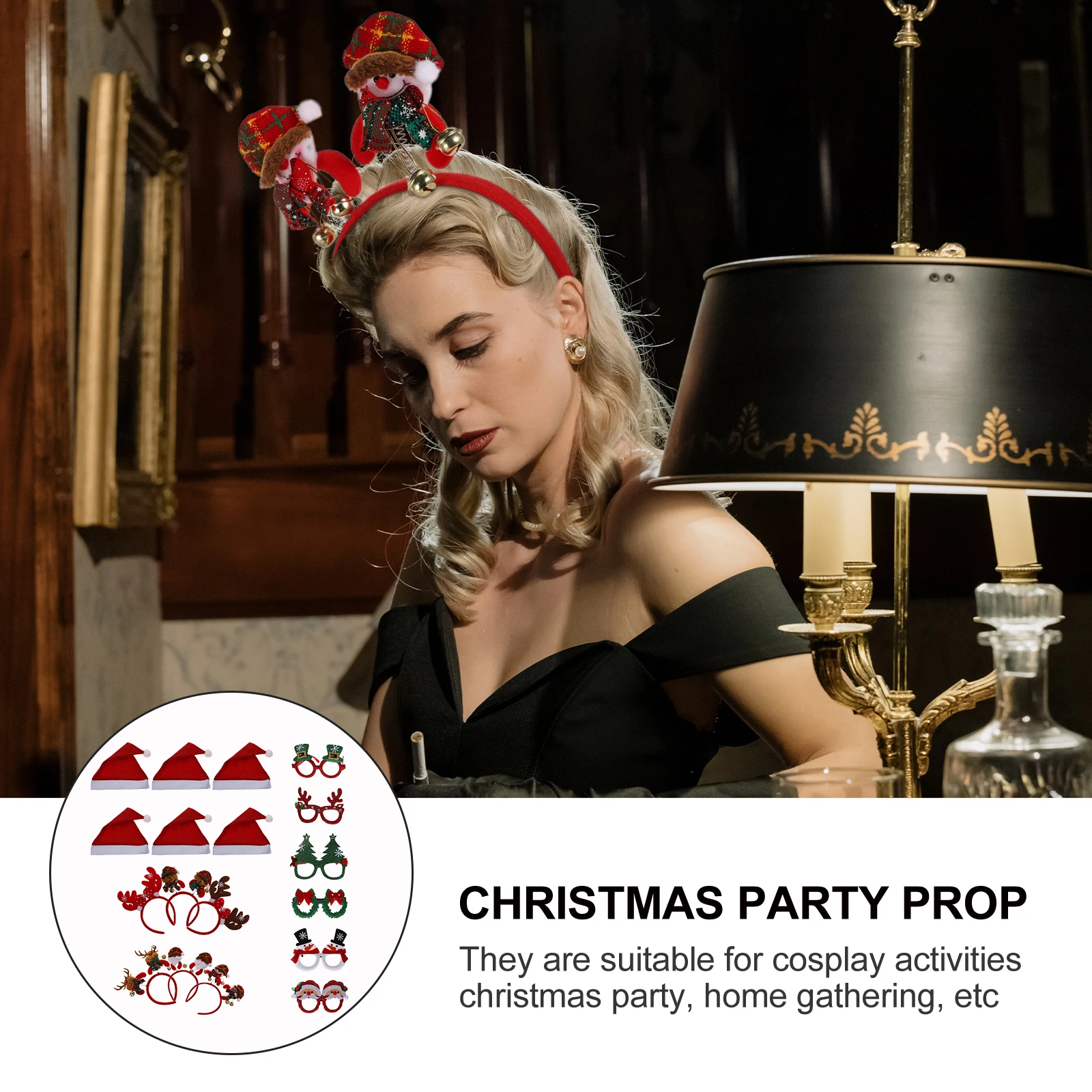 

1Set Festive Christmas Party Supplies Hair Hoops Xmas Glasses Frames Christmas Hat Props Party Costume Accessories