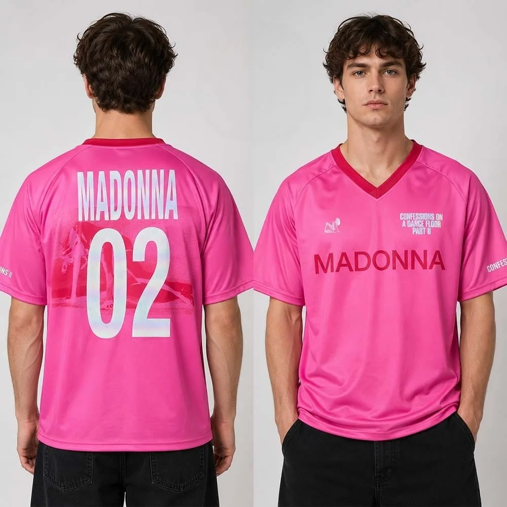 2026 Madonna Confessions on A Dance Floor Fashion T-Shirt Pink V-Neck Oversized Soccer Jersey Casual Sports Short Sleeve Tee