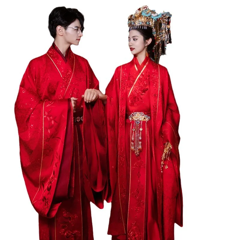 Qingyu Year Same Style 2024 New Ancient Chinese Clothing Wedding Clothes Dress Bride a Chaplet and Robes Full Set