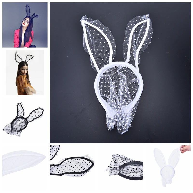 Sexy Bunny Cat Ear Lace Bob Veil Mask Headband Headwrap Halloween Party Costume