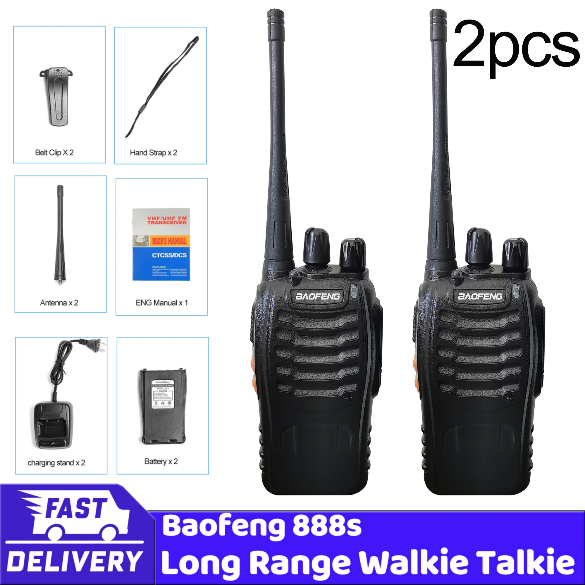 2pack Wholesale Walkie-Talkie Baofeng BF-888S  Two Way Radio 888s UHF 400-470MHz 16 Channel 10km Communication Distance