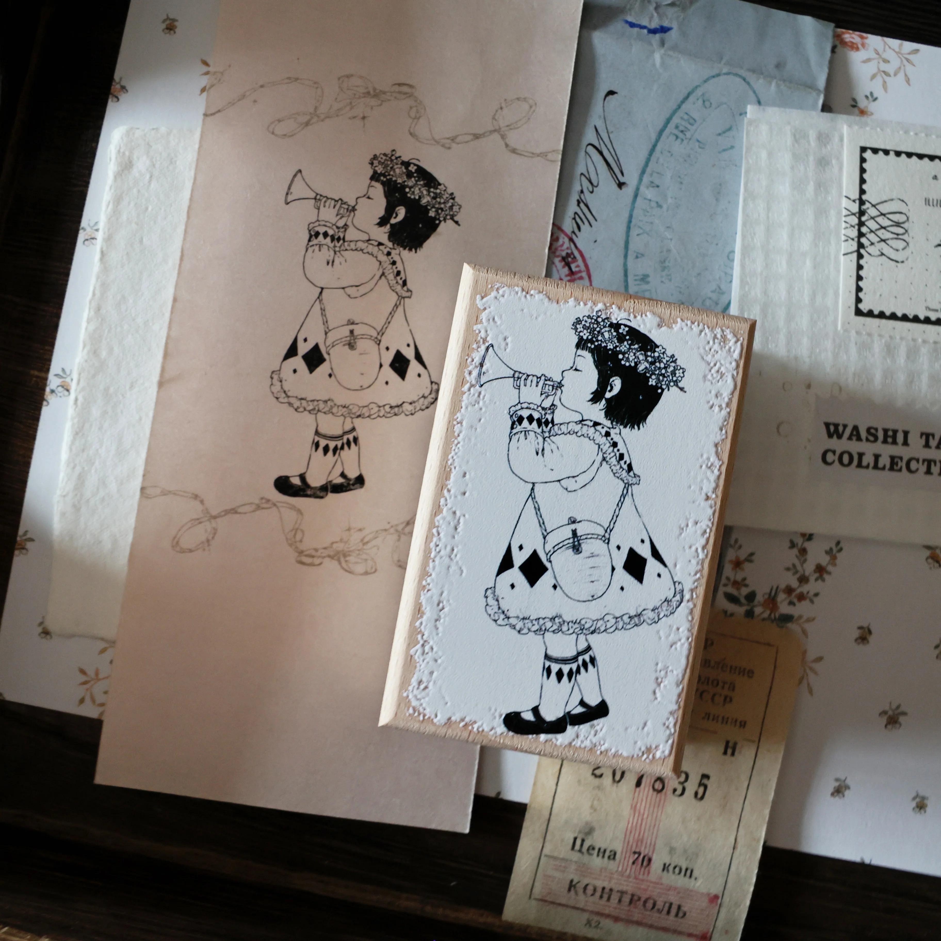 Two Raccoons Vintage Swallow Note Girl Wooden Rubber Stamp for DIY Scrapbooking Photo Album Card Making