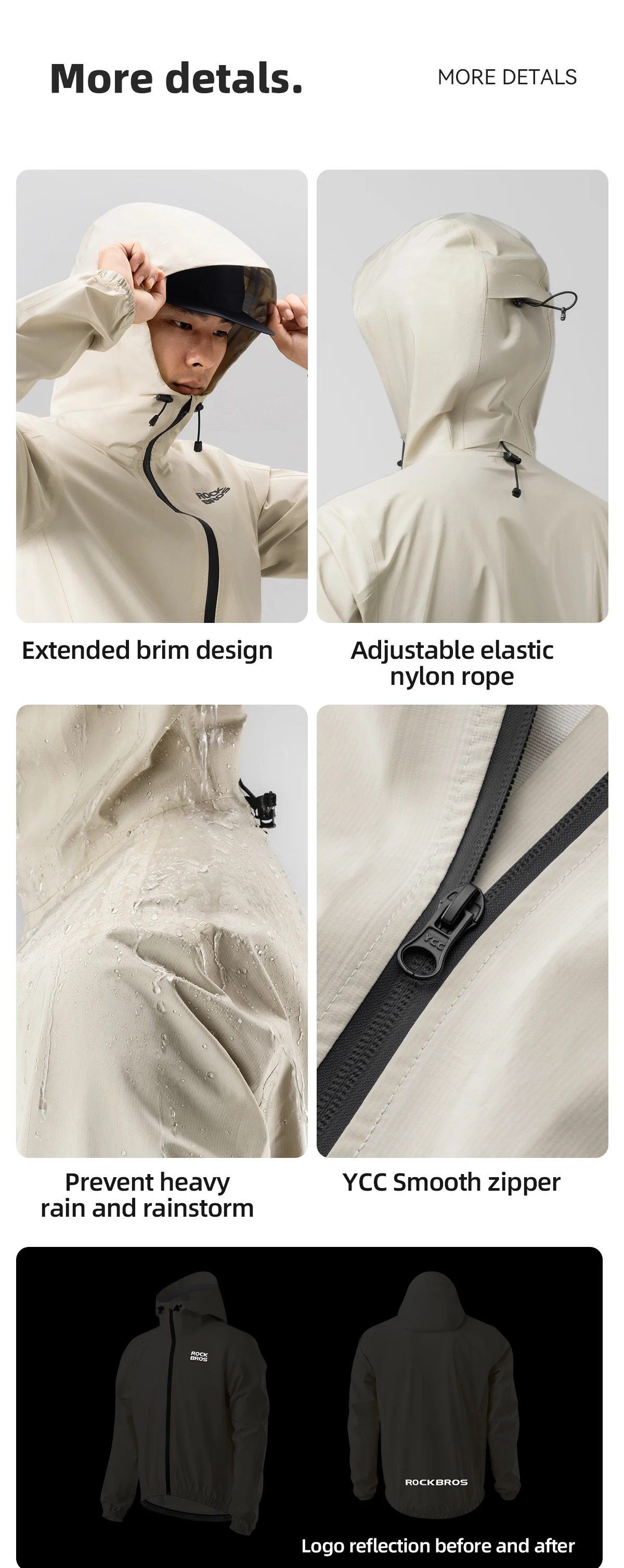 ROCKBROS Wasserdichte Winddichte Jacke, Schwerregenjacke, Mountainbike- und Straßenrad-Regenjacke für Männer und Frauen – Detail 12
