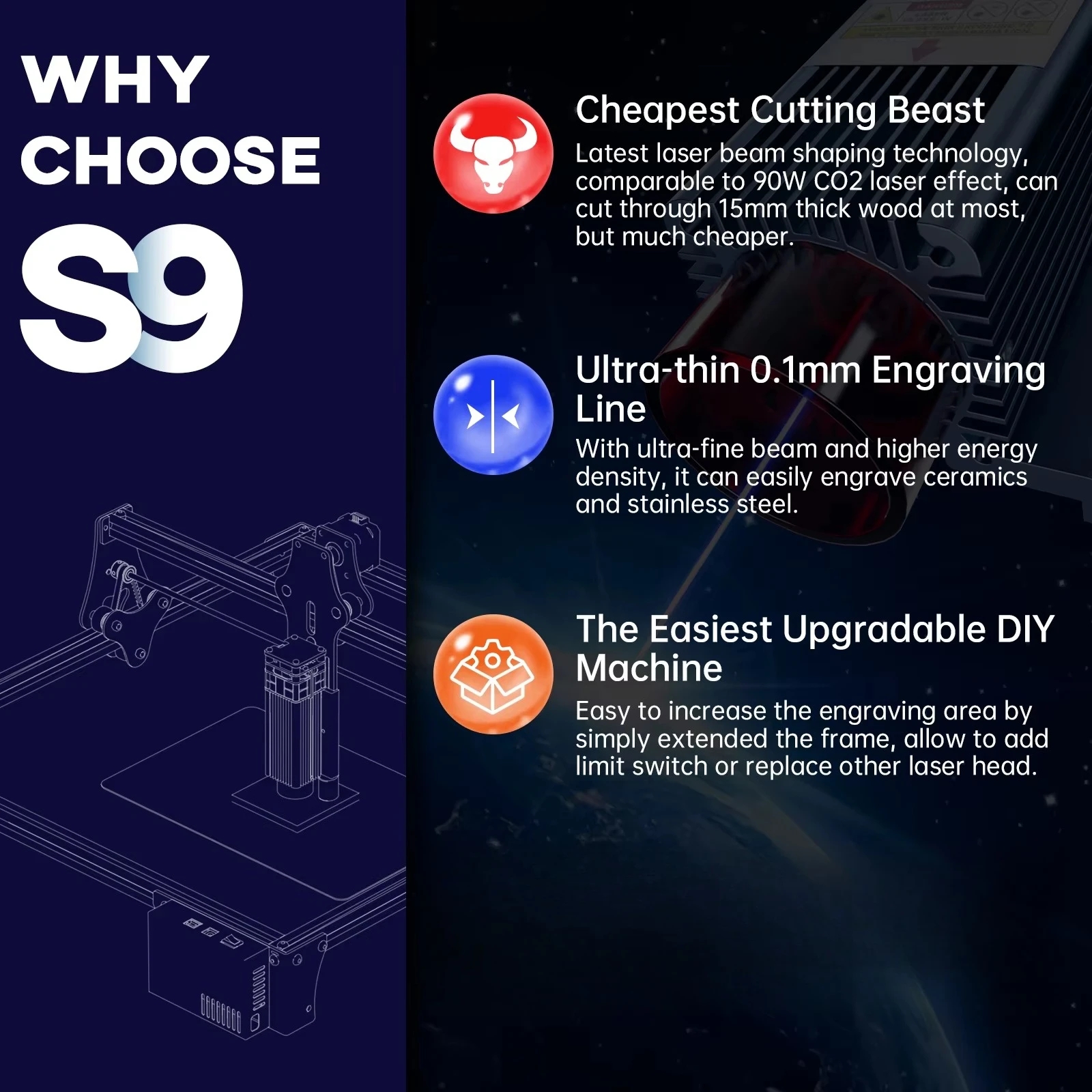 S9 90w Stamp Making Machine Fixed-Focus Compressed Spot Mini Laser Marking for Wood and Acrylic