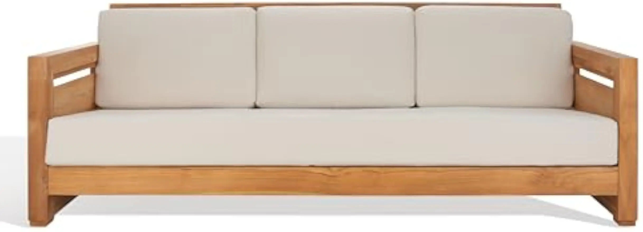 

Couture Patio Guadeloupe Natural Brazilian Teak and White Outdoor 3-Seat Sofa